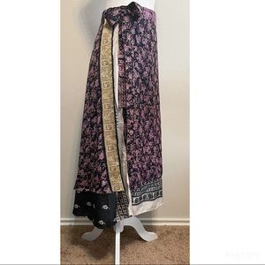 Purple Black and Gold Silk Blend Midi Wrap Skirt